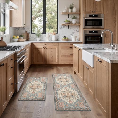GENIMO Anti Fatigue Kitchen Mats for Floor 2PCS, Standing Rugs,BlueCoral