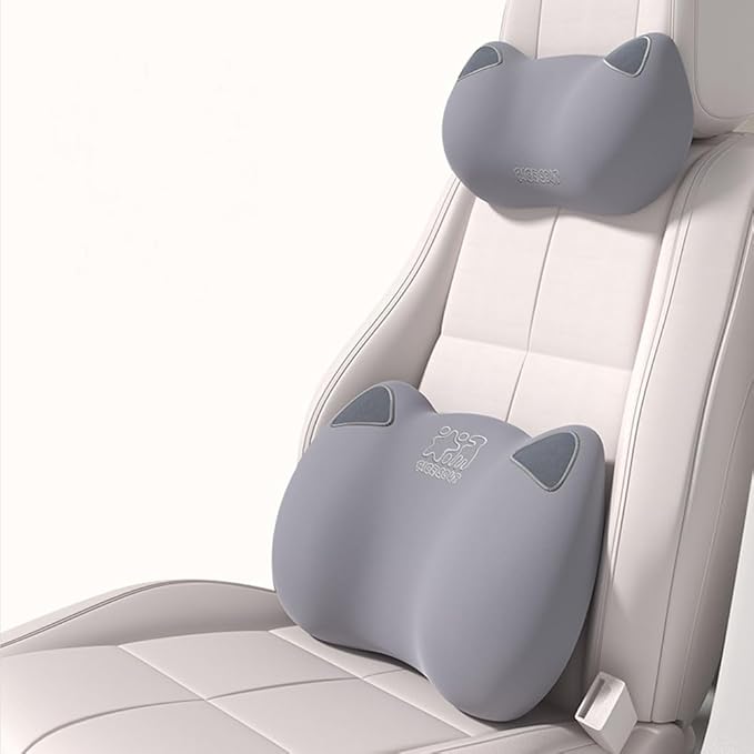 Latex Car Lumbar Support Pillow, Ergonomic Car Back Cushion, Car Seat Back Support for Driving Lower Back Pain Relief Waist Pillow (Gray)