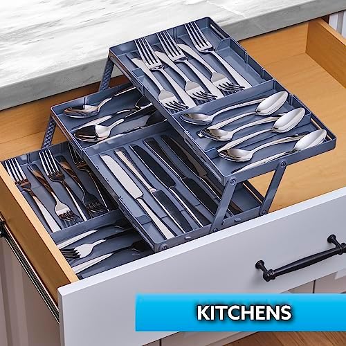 Ontel Smart Drawer Organizer - Multi-level Jewelry Holder, Cosmetics Organizer, or Office Drawer Organizer with Adjustable Dividers for Organization and Storage, Fits Drawers 9.8" W x 8.3" L x 2.8" D