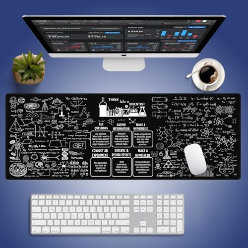 Science STEM Large Black Mouse Pad, Scientific Method Chart Doodle Desk Mat