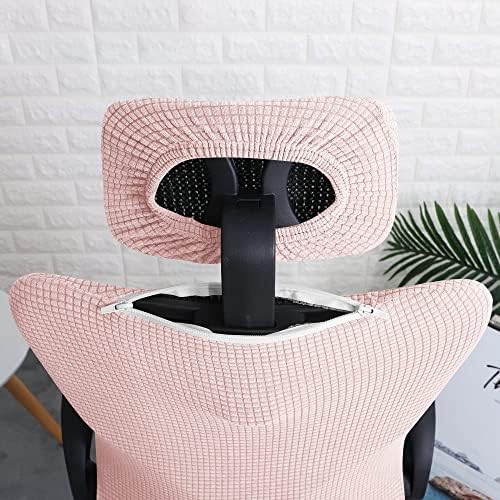 Pink Ergonomic Office Chair Cover with Headrest Cover Water-Repellent Stretch 2-Piece Jacquard Office Desk Chair and Headrest Slipcover Cat Scratch Proof Washable