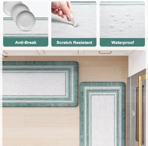 KIMODE Anti Fatigue Kitchen Mats, Green Farmhouse Kitchen Rugs Non Slip