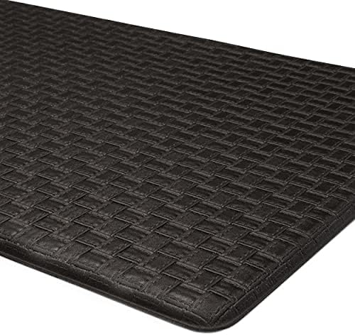 Woven-Embossed Faux-Leather Anti-Fatigue Mat, 18 x 30 in, Black