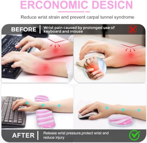 L-SPOUTTO Pink Cute Ergonomic Gel Wrist Rest for Mouse and Keyboard,Heart
