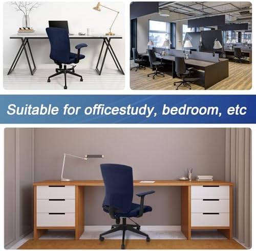 Tallew Office Chair Covers Set Computer Universal Protective Stretchable Chair Seat Covers Desk Armrest Slipcovers Pads Office Cushion Backrest for Rotating(Navy Blue)
