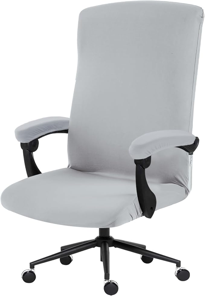 DIVA EN CAMINO DEC Stretch Computer Office Chair Cover with Armrest Covers Durable Zipper Universal Spandex Rotating Boss Chair Slipcovers Anti-dust Soft Desk Chair Seat Protector, Light Gray