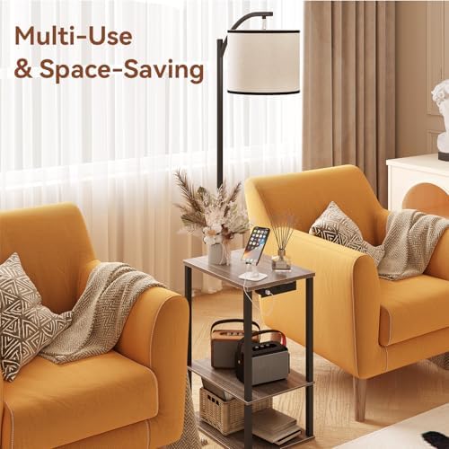 SUNMORY Floor Lamp with Table Shelves, End Side Table for Living Room