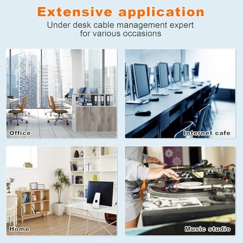 Under Desk Cable Management- 1 Pack Cord Organizer. Metal Wire Cable Management Tray for Office, Studio and Home. Super Sturdy Under Table Cable Raceways Management - Black Cable Organizer