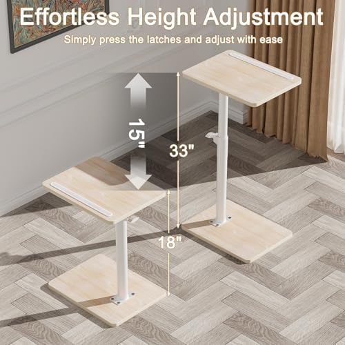YUHFERA Sofa Armrest Tray Table for Couch - 360 Swivel Height Adjustable End Table for Small Spaces, Snack Side Table for Bed or Chair with Phone & Tablet Slot (Oak, Standard)