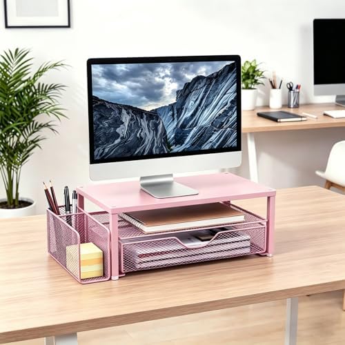Spacrea Desk Organizers and Accessories, Printer Stand with Storage, Pink