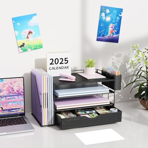 Wood Desk Organizers and Accessories with File Holder & Catalog Racks
