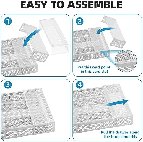 Marbrasse Expandable Desk Drawer Organizer, Mesh Drawer Organizer Tray with 10 Adjustable Compartments, Desk Organizers and Accessories for Office Supplies, Makeup & Vanity (Expandable White-2 pack)