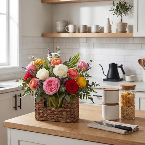 Water Hyacinth Coffee Brown Hanging Basket with Handle, Wall Baskets Storage, Wall Mounted Organizer, Magazine Holder Magazine Basket, Farmhouse Baskets for Flowers/Magazine/Fruit Storage