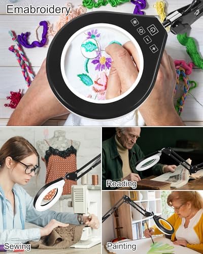 Magnifying Glass with Light, 10X/5X Lens, Dimmable LED, Swing Arm,White