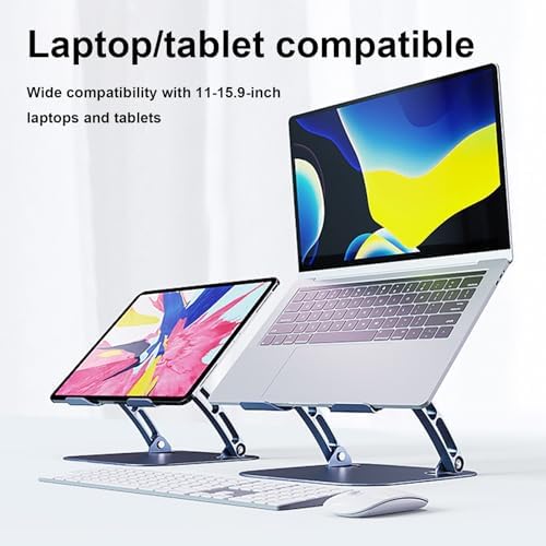 Laptop Cooler Cooling Pad Stand - Slim Ergonimic Laptop Stand for Desk, 3 Speed Cooling Fan Adjustable Height Laptop Cooling Stand for MacBook 11-15.6 Inch, Blue & Gray