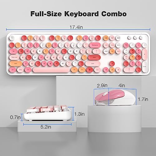 MOFII Wireless Keyboard and Mouse Combo,2.4GHz Retro Full-Size Wireless Keyboard with Number Pad and Cute Wireless Mouse for Computer PC Desktops Laptop WindowsxP/7/8/10 (Lipstick Colorful)