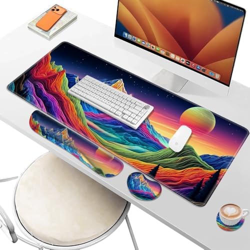 Desk Pad and Keyboard Wrist Rest, Large Mouse Pad + Keyboard Pad+Mouse Wrist Support, Non-Slip Desk Mat Protector for Office, Home 31.5×11.8 Inches Dazzling Galaxy