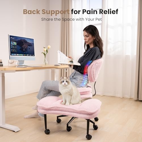 Cross Legged Office Chair, Ergonomic Cloud Criss Cross Desk Chair, Meditation Chair with Wheels, Height Adjustable Seat for ADHD, Wide Kneeling Chair with Back Support,Pink