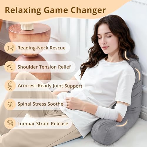 Sasttie Reading Pillows for Sitting in Bed Adult, Back Pillow Bed Sitting Up, Back-Rest Support Cushion for Sit Up on Couch, Sofa, and Floor, Dorm Essentials, Oeko-Tex Certified, Dark Grey (Pack of 2)