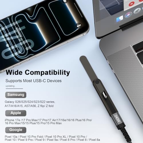 240W USB C to USB C Cable 9FT with Invisible Foldable Stand Charger - Grey