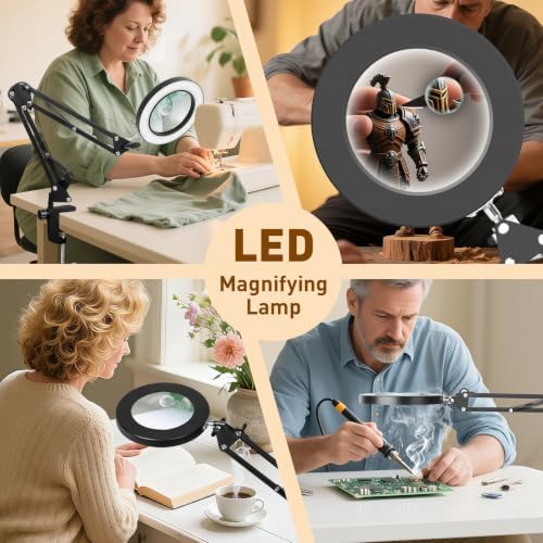 KIRKAS Magnifying Glass with Light and Stand, 12X 30X 20in Clamp