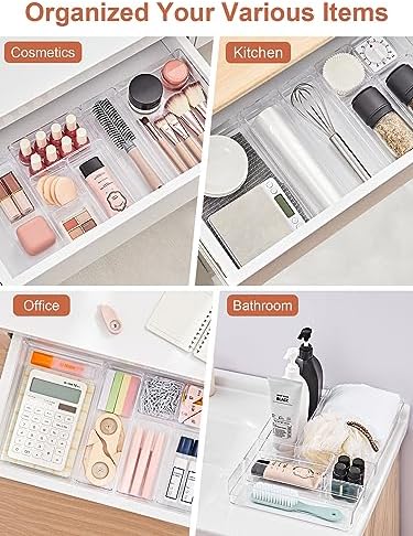 SMARTAKE 37 PCS Drawer Organizer 4 Size Desk Makeup Drawer Organizer Clear