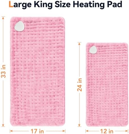 Heating Pad for Back Pain, 17"x33" Electric Heat Pad with 9 Heat Levels & 4 Auto-Off Timers, Portable Heating Pad for Period Cramps, Shoulder, Neck, Machine Washable, Gifts for Women Men, Pink