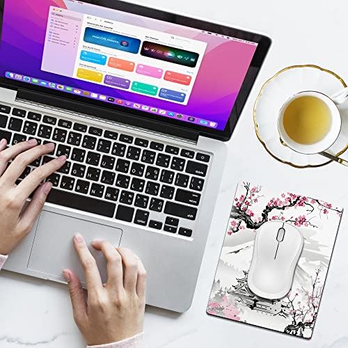 Small Mouse Pad Cute, Mini Mouse Pads for Wireless Mouse and Laptop, Travel Mousepads with Designs - Japanese Cherry Blossom/Sakura, Portable Mousepad with Non-slip Rubber Base - 5.5 x 7 Inch