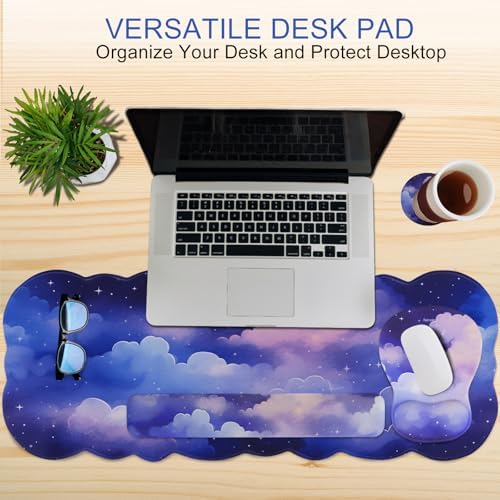 Petmolico Desk Pad Set with Wrist Rest for Keyboard & Mouse, Cloud Sky
