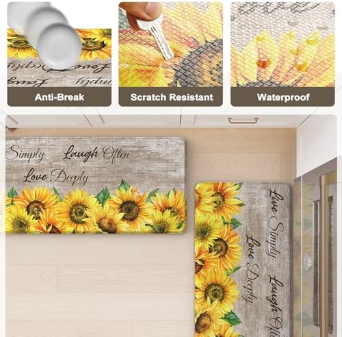 KIMODE Anti Fatigue Kitchen Mat for Floor,Farmhouse Sunflower Kitchen Rugs