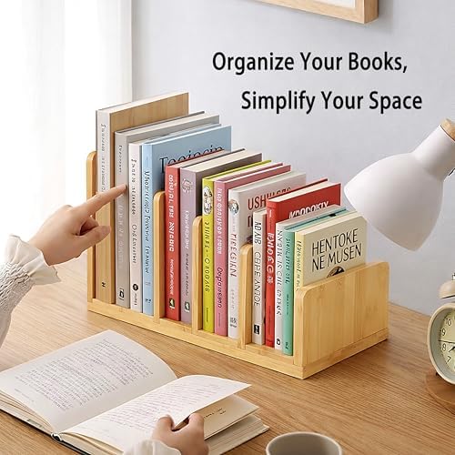 Natural Bamboo Cookbook Organizer Stand, 4 Slots Vertical Book Rack for Kitchen Countertop,Sturdy Recipe Book Holder & Binder Organizer,Easy to Assemble Cookbook Storage for Desk,Living Room