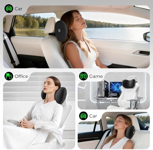 BEBAS Memory Foam Car Headrest Pillow - Breathable Neck Support Pillow for Driving, Universal Fit Cars/SUVs/Tesla/Toyota & Office Chair, Removable Cover (Black, 4-Season)