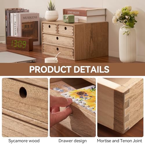 KIRIGEN Wood Desk Organizer with 4 Drawers, Desktop Storage, Brown 34-DBR