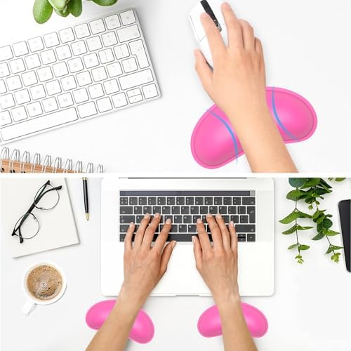 Dapesuom Mouse Wrist Rest, Ergonomic Memory Foam Mouse Wrist for Computer Desk Mats Support, PU Leather Hand Rest Pad Cushion for Gaming, Laptop, Men, Women, Pain Relief & Easy Typing, Hot Pink