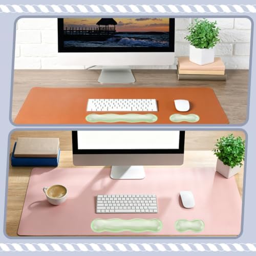 2 Pcs Gel Keyboard and Mouse Wrist Rest Set Ergonomic Clear Keyboard Wrist Pad Transparent Green Cooling Non-Slip Mouse Wrists Support for Office Gaming Typing Desk Accessories
