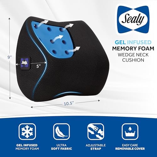 Sealy Ergonomic Car Neck Cushion β Memory Foam Neck Pillow for Car or Office Chair, Travel Neck Pillow,