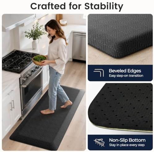 1" Extra Thick Anti Fatigue Kitchen Mats for Floor Standing Desk Mat, Black