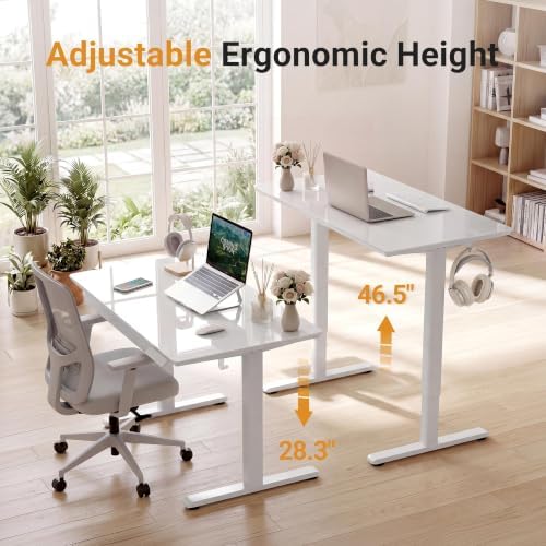 YDN Glass Standing Desk with Drawers 32x19 Inch White