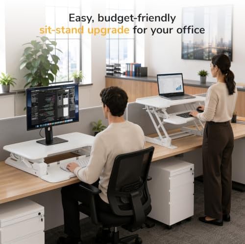 Mount-It! Standing Desk Converter, 30" Desk Riser, White