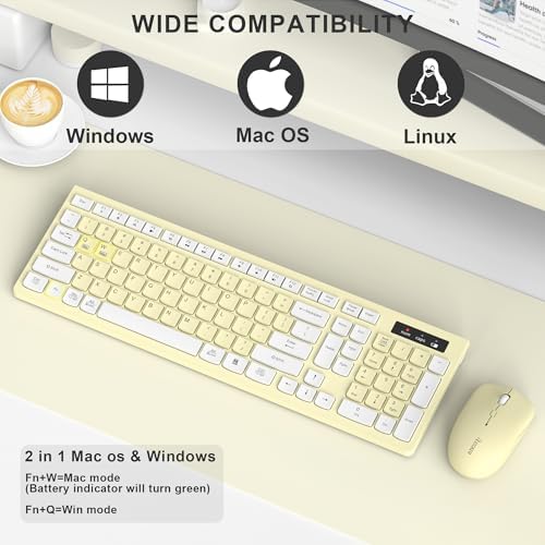 Wireless Keyboard and Mouse Combo Silent for Office and Home(Canary Yellow)