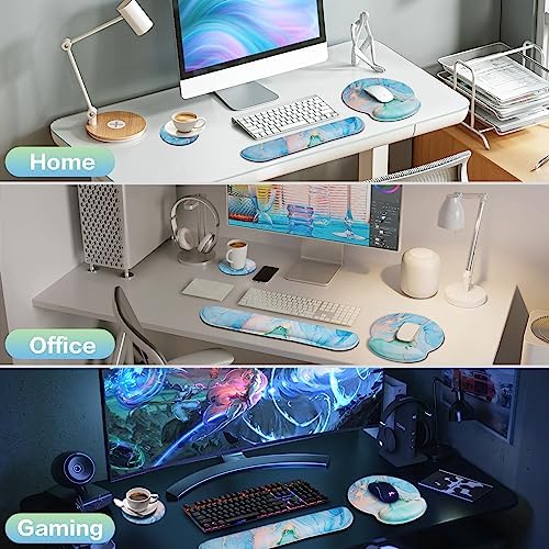 Mouse Pad Blue, 3-in-1 Mouse Pad with Wrist Rest for Keyboard and Mouse