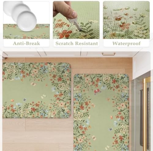 KIMODE Anti Fatigue Kitchen Mat for Floor, Butterfly Flower Kitchen Rugs