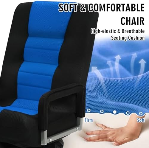 Swivel Floor Gaming Chair w/Armrests, Folding Video Reclining Sofa w/6 Adjustable Position, Padded Backrest & Cushion, Lazy Lounger Couch for E-Sports, Reading, Relaxing, Watching TV, Blue