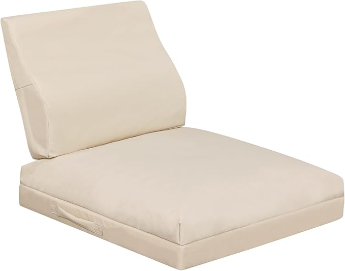 baibu 19x19x4 Inch Outdoor Chair Cushions with Lumbar Support Pillow Set, Waterproof Standard Patio Cushions, Dual-Layer Memory Foam Chair Pads with Removable Cover & Ties for Patio Furniture, Beige