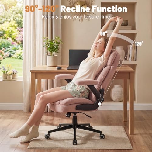 Blue Whale 400lbs Executive Office Chair with 5D Flip Armrests, Pink Fabric