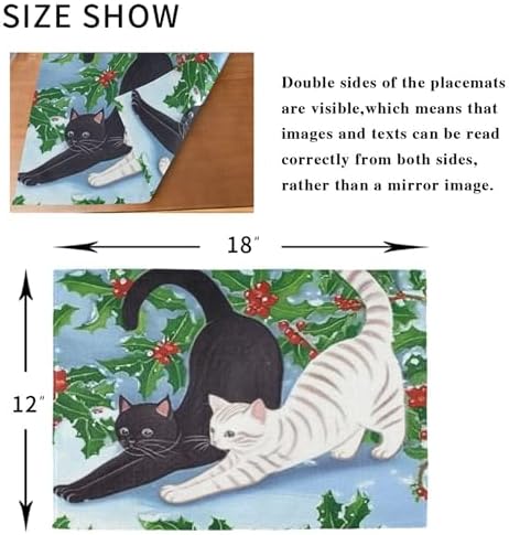 Cloth Placemats Set of 6 for Dining Table, Cat Stretching Kitchen Placemats Heat Resistant Place Mats Linen Washable Table Mats, 12x18 in