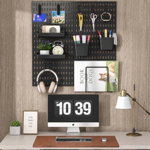 AKTOP Modular Plastic Peg Board Wall Organizer, 4 Pack, 12"x12", Black