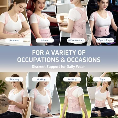 Back Brace Posture Corrector for Women and Men, Full Back Support Brace with Spine Alignment Design, Lower Back Pain Relief, Adjustable Upper Back Brace Shoulder Straightener for Hunchback Posture Pink, X-Large