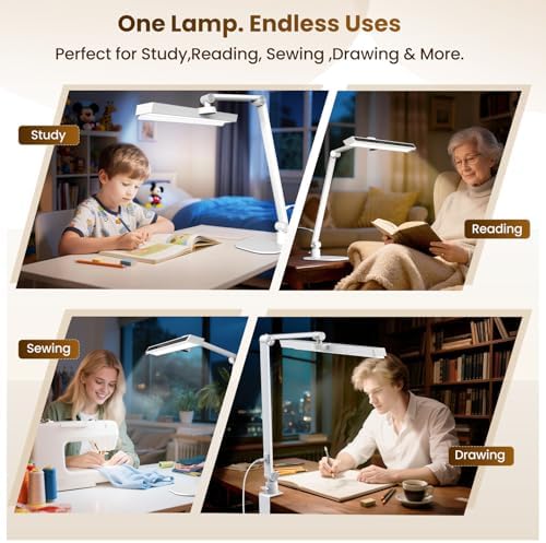 LIONVISON Desk Lamps for Home Office: Dimmable Eye-Caring LED Desk Light