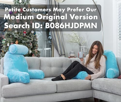 Husband Pillow XXL The Original for Adults - 30" Tall Backrest for Sitting Up in Bed - Firm Support Reading, Bed Rest Pillow for Adult, Neck Roll, Removable Cover - TV - Carolina Blue